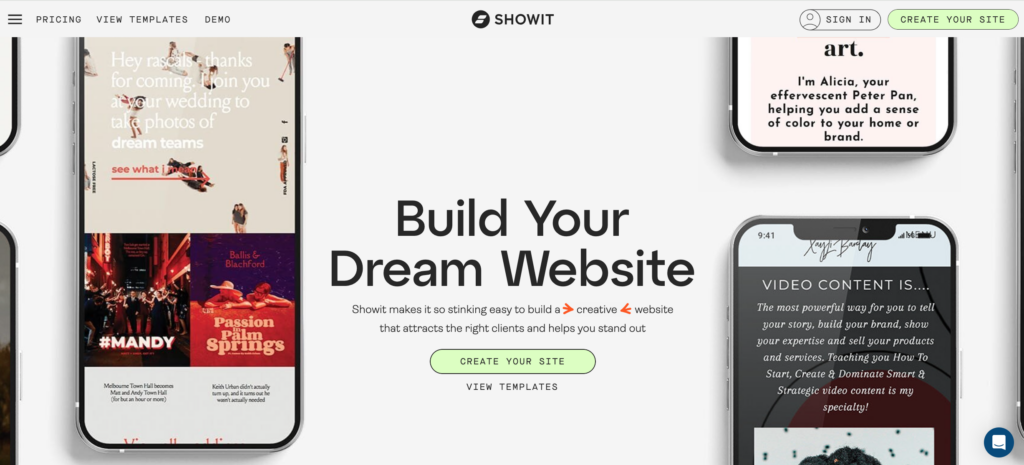 Showit homepage, website platform for digital nomads