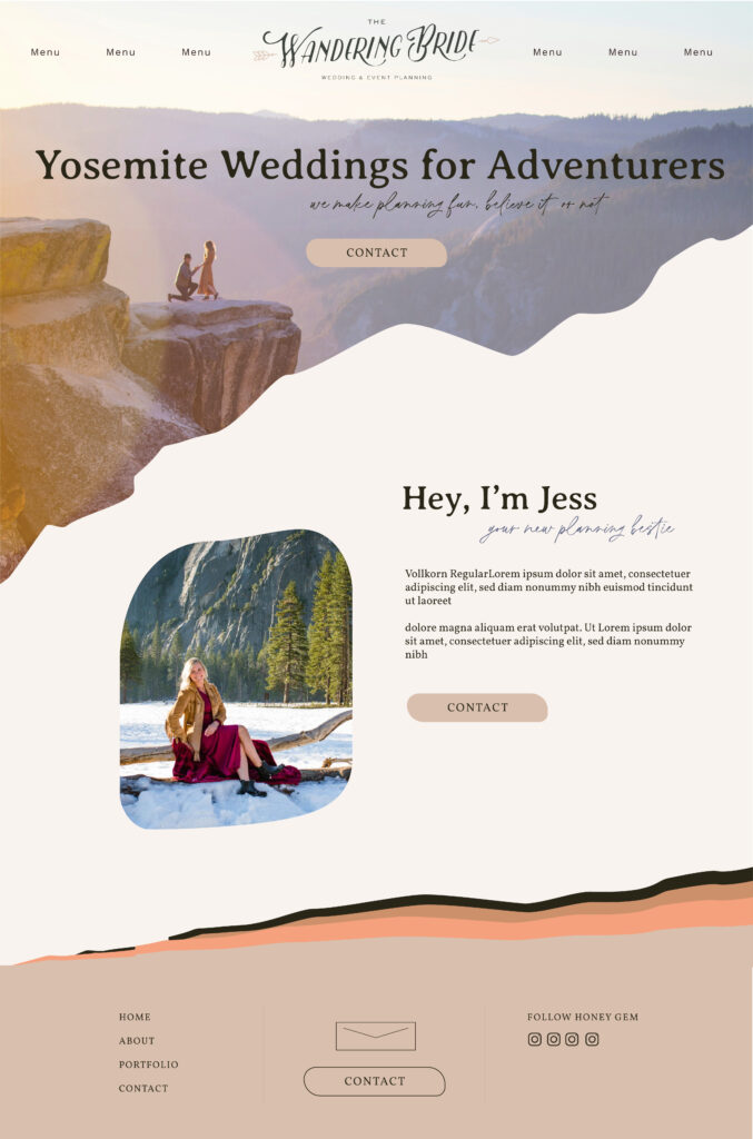 Website design direction for The Wandering Bride